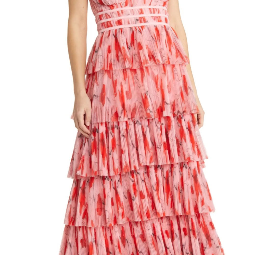 Hutch A-line Sleeveless Dress with Ruffled Tiers in Orange and Pink